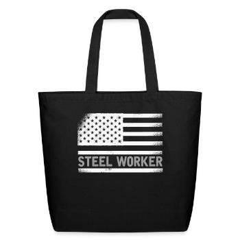 US Flag Steel Worker Blue Collar - Eco-Friendly Cotton Tote - black - Front