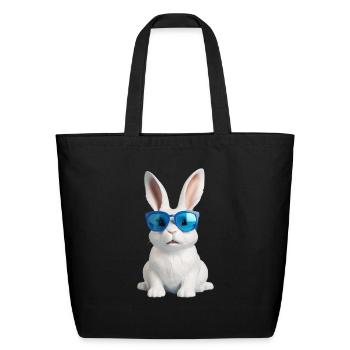 White Rabbit Wearing Blue Sunglasses Funky Cute - Eco-Friendly Cotton Tote - black - Front