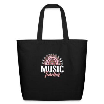 Music Teacher Shirt, Back To School Supplies - Eco-Friendly Cotton Tote - black - Front