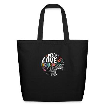 Inclusion Matters Shirt, Peace Love Inclusion - Eco-Friendly Cotton Tote - black - Front
