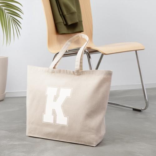 White Letter K – Varsity Alphabet Monogram - Eco-Friendly Cotton Tote