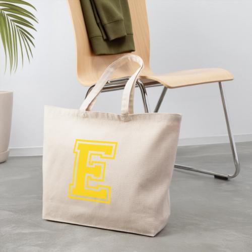 Letter E – Capital Athletic Alphabet Monogram - Eco-Friendly Cotton Tote
