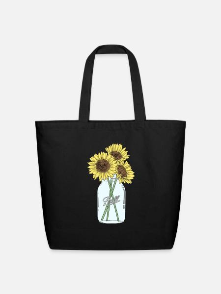 Mason Jar Sunflowers - Eco-Friendly Cotton Tote - black