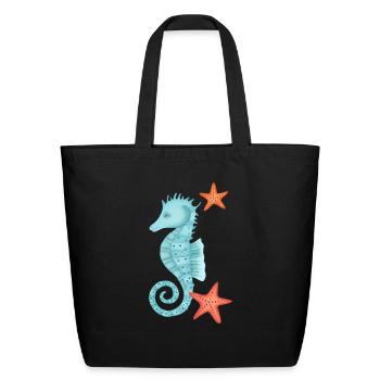 Sea Horse And Sea Stars - Eco-Friendly Cotton Tote - black - Front