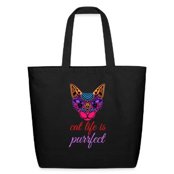 Cat Life Is Purrfect - Eco-Friendly Cotton Tote - black - Front
