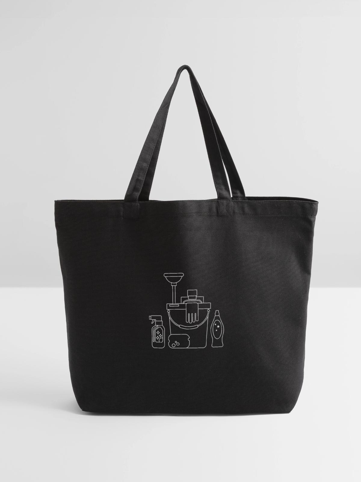 cleaning bucket - Eco-Friendly Cotton Tote - black - Front