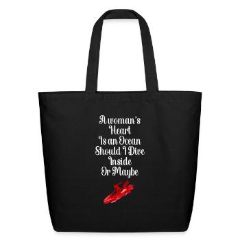 Contemplating Depths: A Woman's Heart, To Dive or - Eco-Friendly Cotton Tote - black - Front