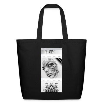 Intricate Mono Face with Floral Swirls - Eco-Friendly Cotton Tote - black - Front
