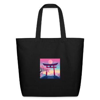 Moonlit Torii Sakura - Eco-Friendly Cotton Tote - black - Front
