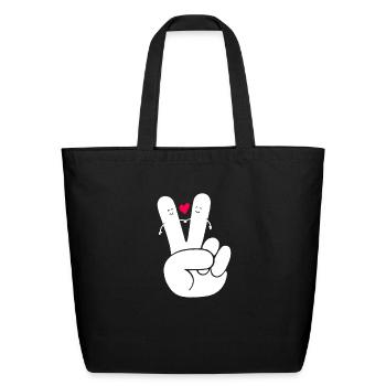 funny Peace Love - Eco-Friendly Cotton Tote - black - Front