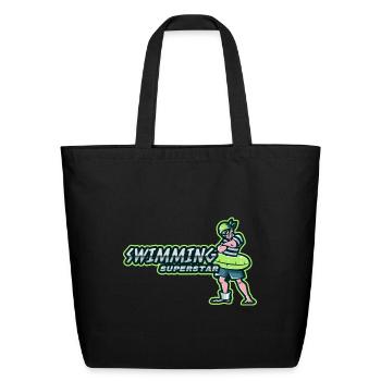 Swimming Superstar | Boy With Swim Ring - Eco-Friendly Cotton Tote - black - Front