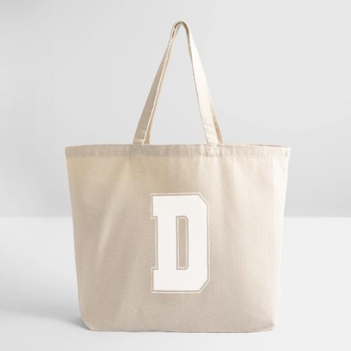 White Letter D – Varsity Alphabet Monogram - Eco-Friendly Cotton Tote
