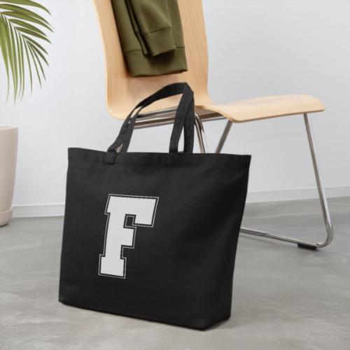 White Letter F – Varsity Alphabet Monogram - Eco-Friendly Cotton Tote