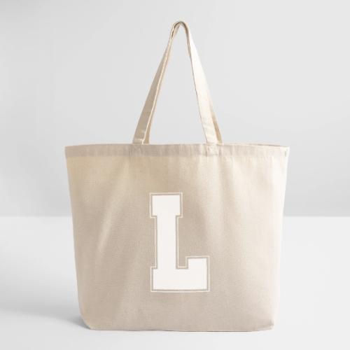 White Letter L – Varsity Alphabet Monogram - Eco-Friendly Cotton Tote