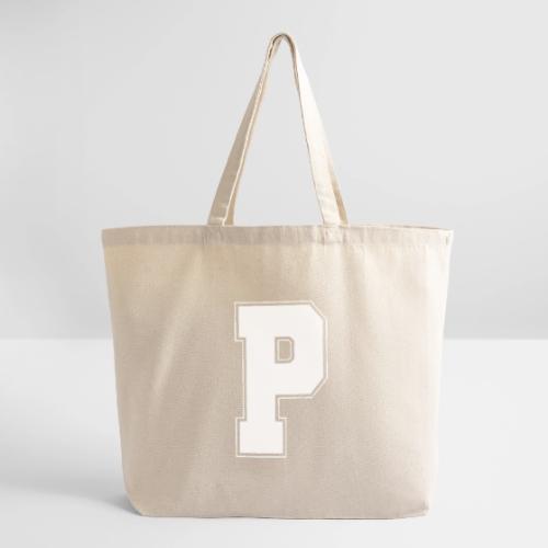 White Letter P – Varsity Alphabet Monogram - Eco-Friendly Cotton Tote
