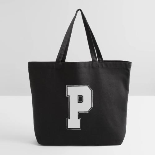 White Letter P – Varsity Alphabet Monogram - Eco-Friendly Cotton Tote