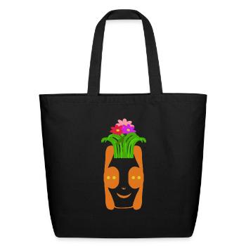 Flower vase that resembles an alien face - Eco-Friendly Cotton Tote - black - Front
