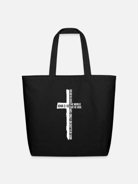 For God So Loved the World Cross, Christian, Faith - Eco-Friendly Cotton Tote - black