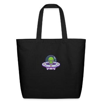 Cute Alien Space Ship Green - Eco-Friendly Cotton Tote - black - Front