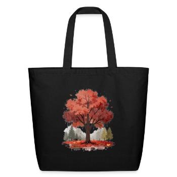 Autumn Watercolor Maple Tree - Eco-Friendly Cotton Tote - black - Front