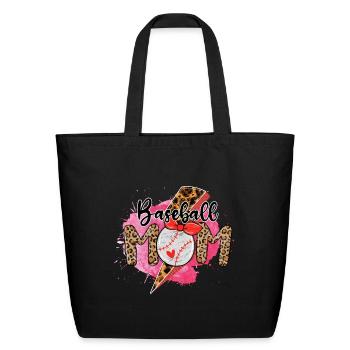 Baseball Mom, Mama, Thunderbolt, - Eco-Friendly Cotton Tote - black - Front