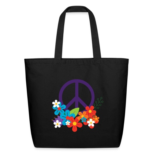 Hippie Peace Design With Flowers - Eco-Friendly Cotton Tote