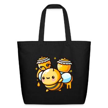 Bee Carrying Honey Pots - Eco-Friendly Cotton Tote - black - Front
