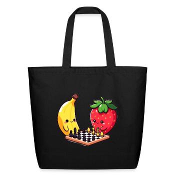 Chess banana and strawberry checkerboard - Eco-Friendly Cotton Tote - black - Front