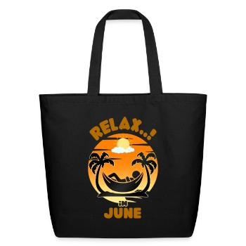 relax in JUNE - Eco-Friendly Cotton Tote - black - Front