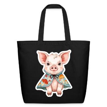 Piglet in Mushroom Cape - Eco-Friendly Cotton Tote - black - Front