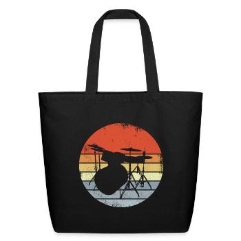 Vintage Drum Set Sketch - Eco-Friendly Cotton Tote - black - Front