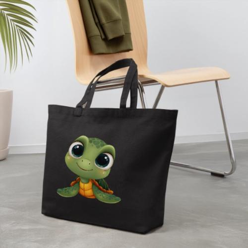 Cheerful Green Cartoon Sea Turtle with Big Eyes - Eco-Friendly Cotton Tote