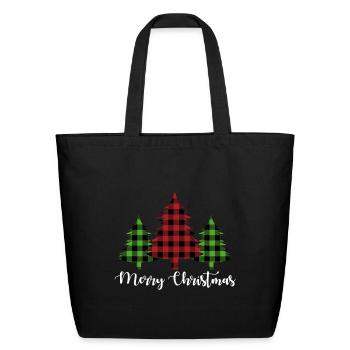 Pine Tree Christmas Lumberjack Pattern - Eco-Friendly Cotton Tote - black - Front