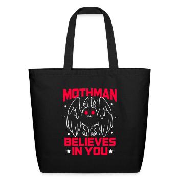 Funny Cryptid Gothic Mothman Believes In You - Eco-Friendly Cotton Tote - black - Front