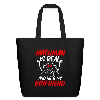 Funny Cryptid Cryptozoology Mothman Is Real - Eco-Friendly Cotton Tote - black - Front