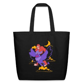 Bigfoot Riding Mothman Funny Cryptozoology - Eco-Friendly Cotton Tote - black - Front