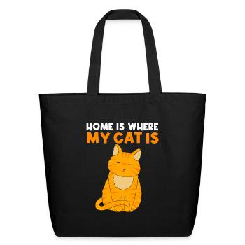Home Is Where My Cat Is Cute Tabby Cat - Eco-Friendly Cotton Tote - black - Front