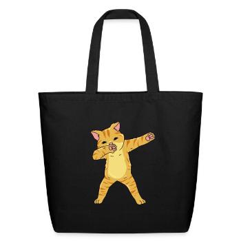 Cute Orange Cat Kitten Lover Dabbing Tabby Cat - Eco-Friendly Cotton Tote - black - Front