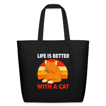 Life Is Better With A Cat Funny Orange Tabby Cat - Eco-Friendly Cotton Tote - black - Front