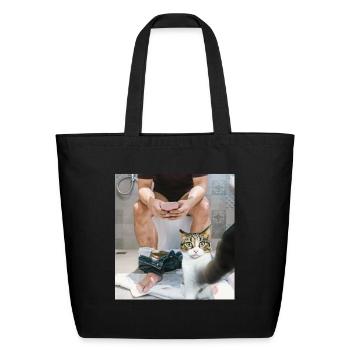 Cat Selfie in Bathroom - Eco-Friendly Cotton Tote - black - Front