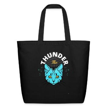 Neon Blue Cat Globe Emblem - Eco-Friendly Cotton Tote - black - Front
