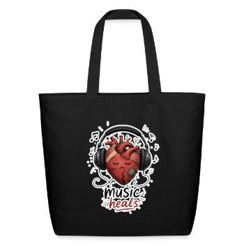 Music Heals Broken Heart Headphones Design - Eco-Friendly Cotton Tote - black - Front