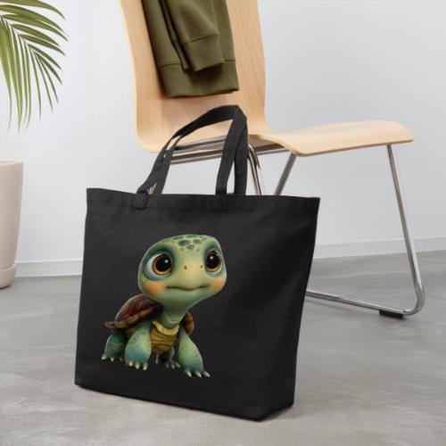 Adorable Cartoon Baby Turtle with Big Eyes - Eco-Friendly Cotton Tote