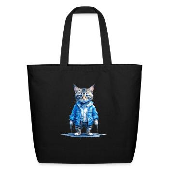 Cat wearing a blue jacket - Eco-Friendly Cotton Tote - black - Front