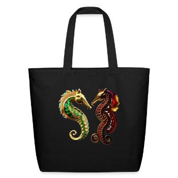 Sea Horses Unique Design - Eco-Friendly Cotton Tote - black - Front