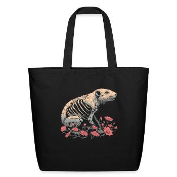 Guinea Pig Cavy Floral Skeleton Flower Animal - Eco-Friendly Cotton Tote - black - Front