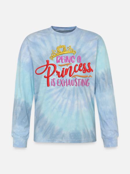 Princess Exhaustion Crown Embroidered Effect - Tie Dye Long Sleeve T-shirt - blue lagoon
