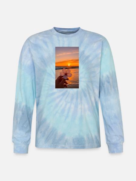 Sunset Blossom Shore - Tie Dye Long Sleeve T-shirt - blue lagoon