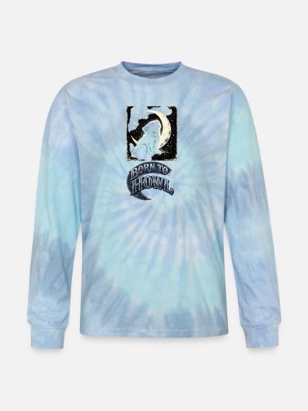 Moonlit Wolf Howl - Tie Dye Long Sleeve T-shirt - blue lagoon