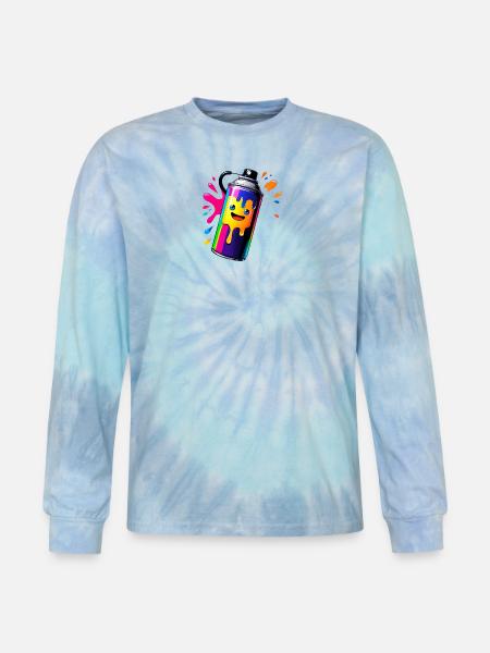 Rainbow Spray Paint Mascot - Tie Dye Long Sleeve T-shirt - blue lagoon